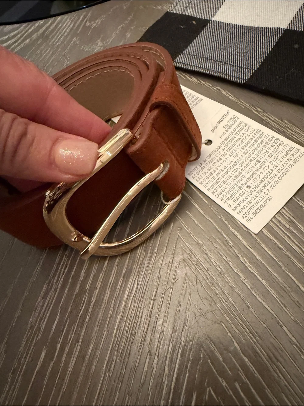 Zara Tan/Brown Leather Belt with Gold-Tone Buckle